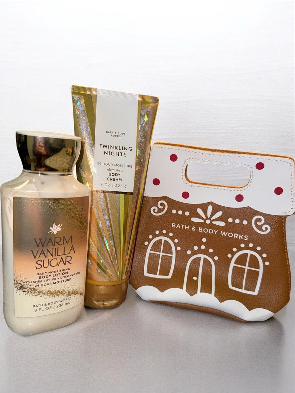Bath & Body Works Warm Vanilla Sugar & Twinkling Nights Lotion Set in Gold/Brown